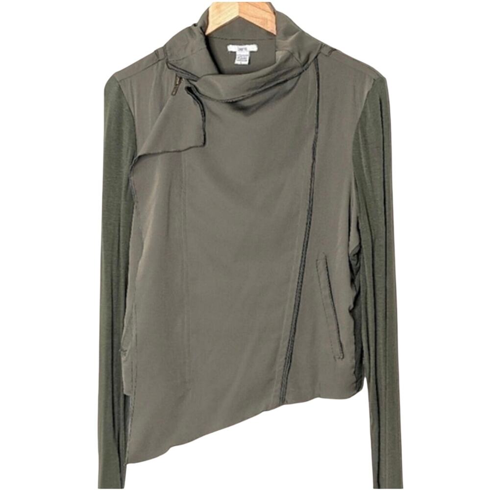 Bar III Olive Draped Moto Jacket Asym Zip Crop M